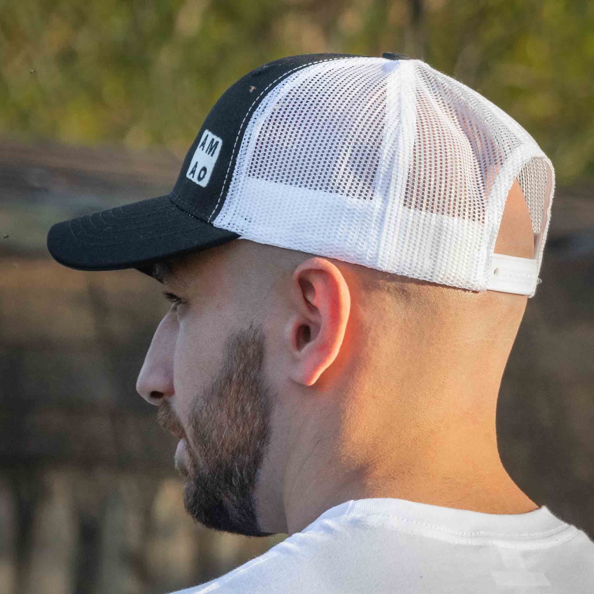 AMAO 1004 Trucker Hat - Black w-White Mesh