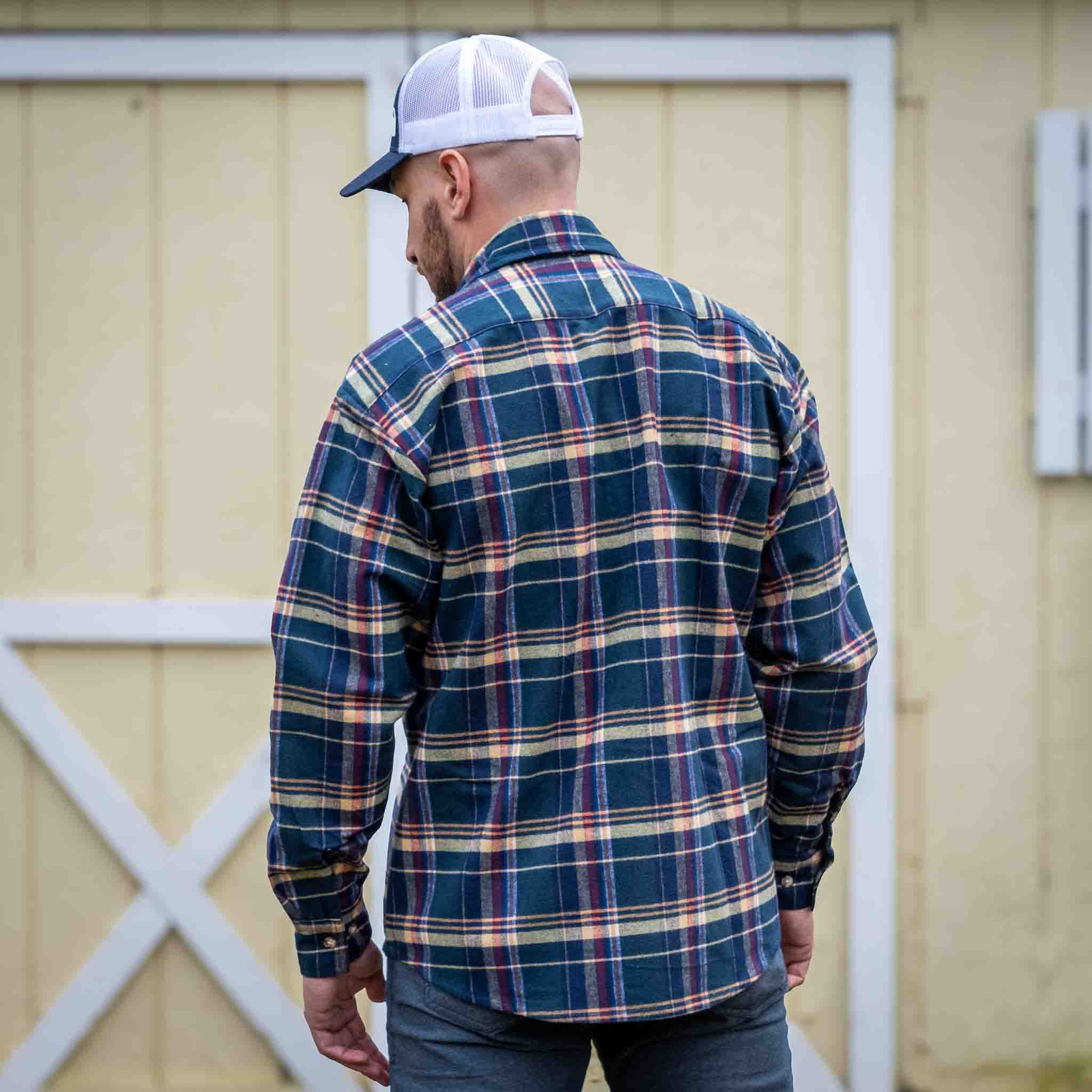 JWM Mens Flannel LS Button Down Navy-Spruce-Tan Compare at $198  ( Allow 1-2 weeks for delivery )